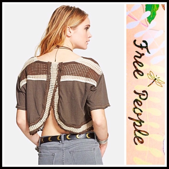 FREE PEOPLE KNIT CROP TOP ENVELOPE BACK TEE A2C - Picture 3 of 8